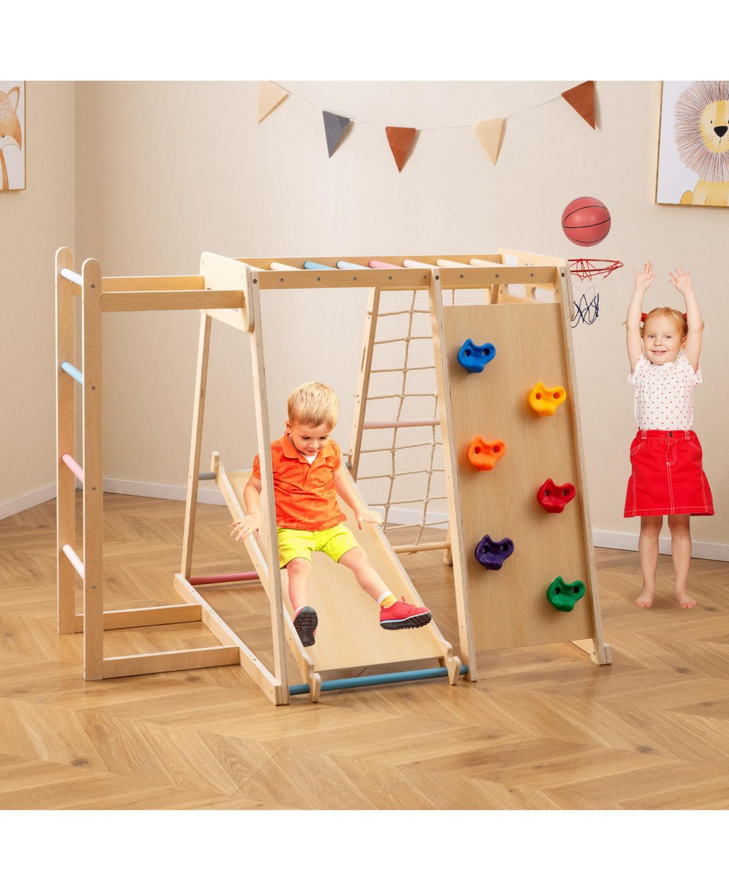 Детская игрушка SUGIFT Kids 6-in-1 Indoor Jungle Gym Playground Builds Balance & Coordination, Ages 3-14, цвет: Натуральный — фото 9