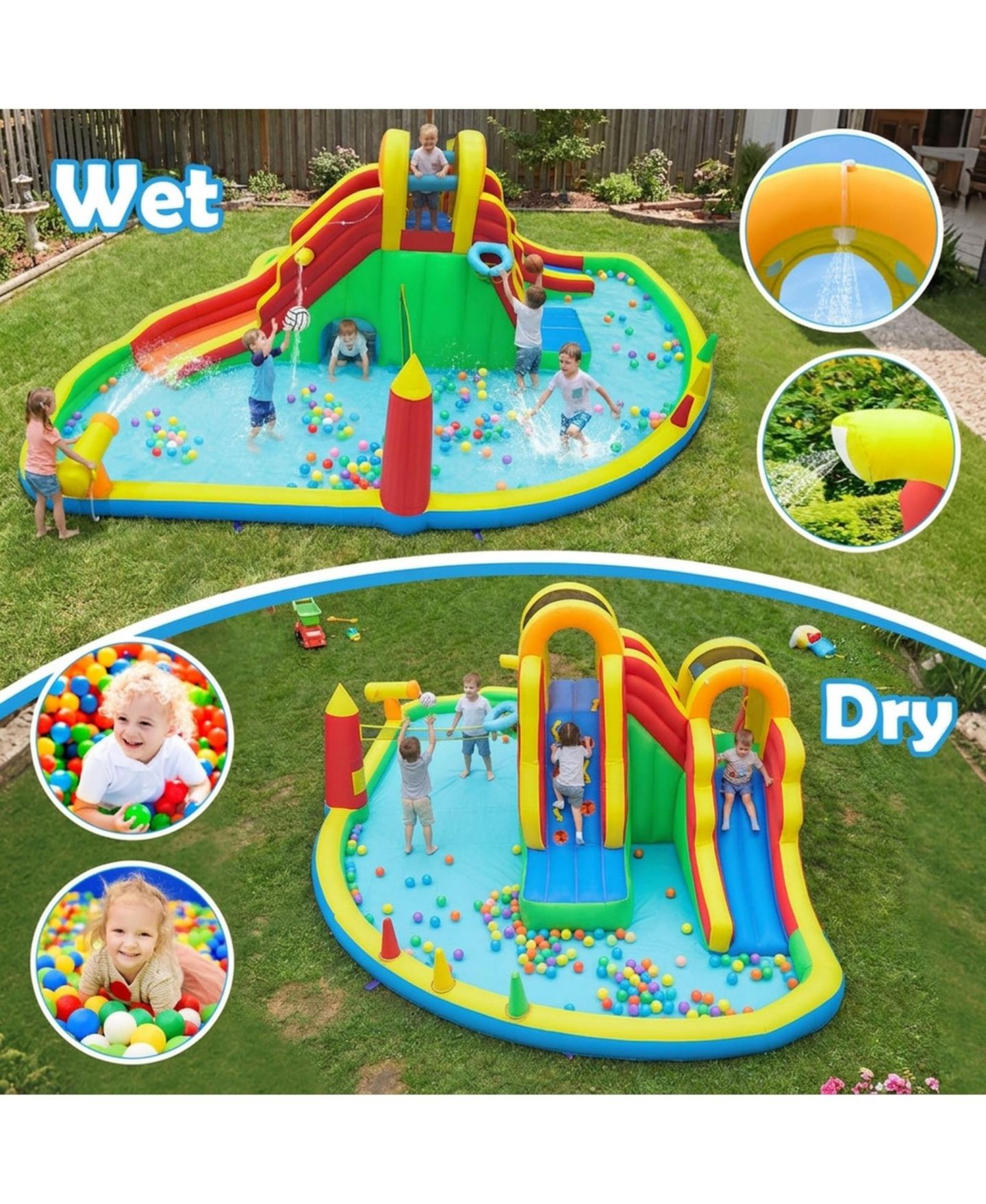 Детские игрушки HONGGE 8-in-1 Giant Inflatable Bounce House with 2 Long Slides, 420D Oxford Cloth, Up to 200 lbs, Ages 3-12, цвет: Синий — фото 8