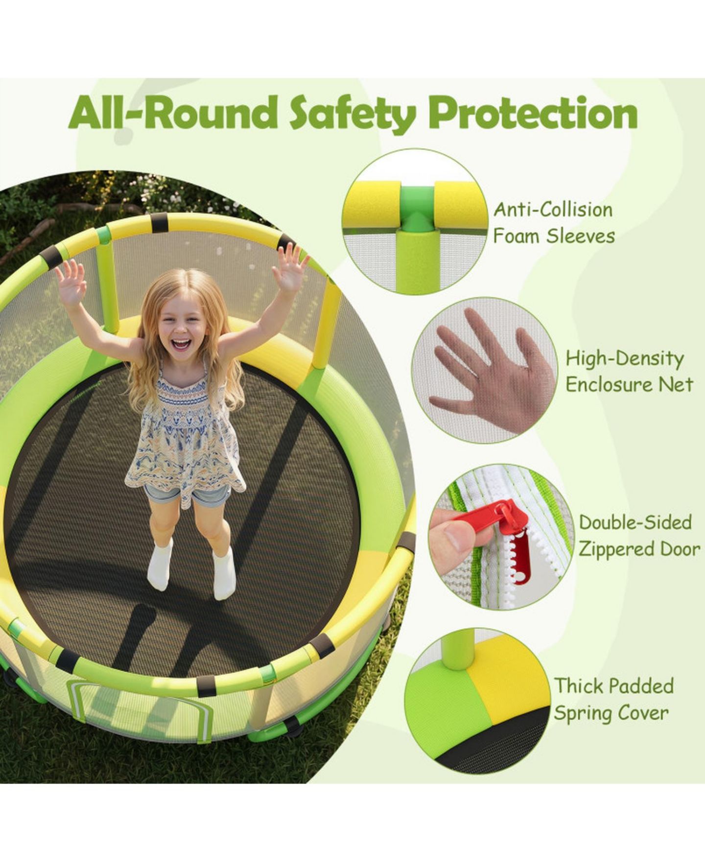 Детская игрушка HONGGE 60" 6-in-1 Trampoline with Enclosure Net, Ages 3+, цвет: Зелёный — фото 4