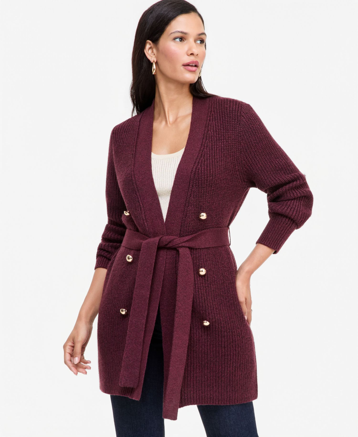 Women's Double Breasted Lurex Long-Sleeve Cardigan