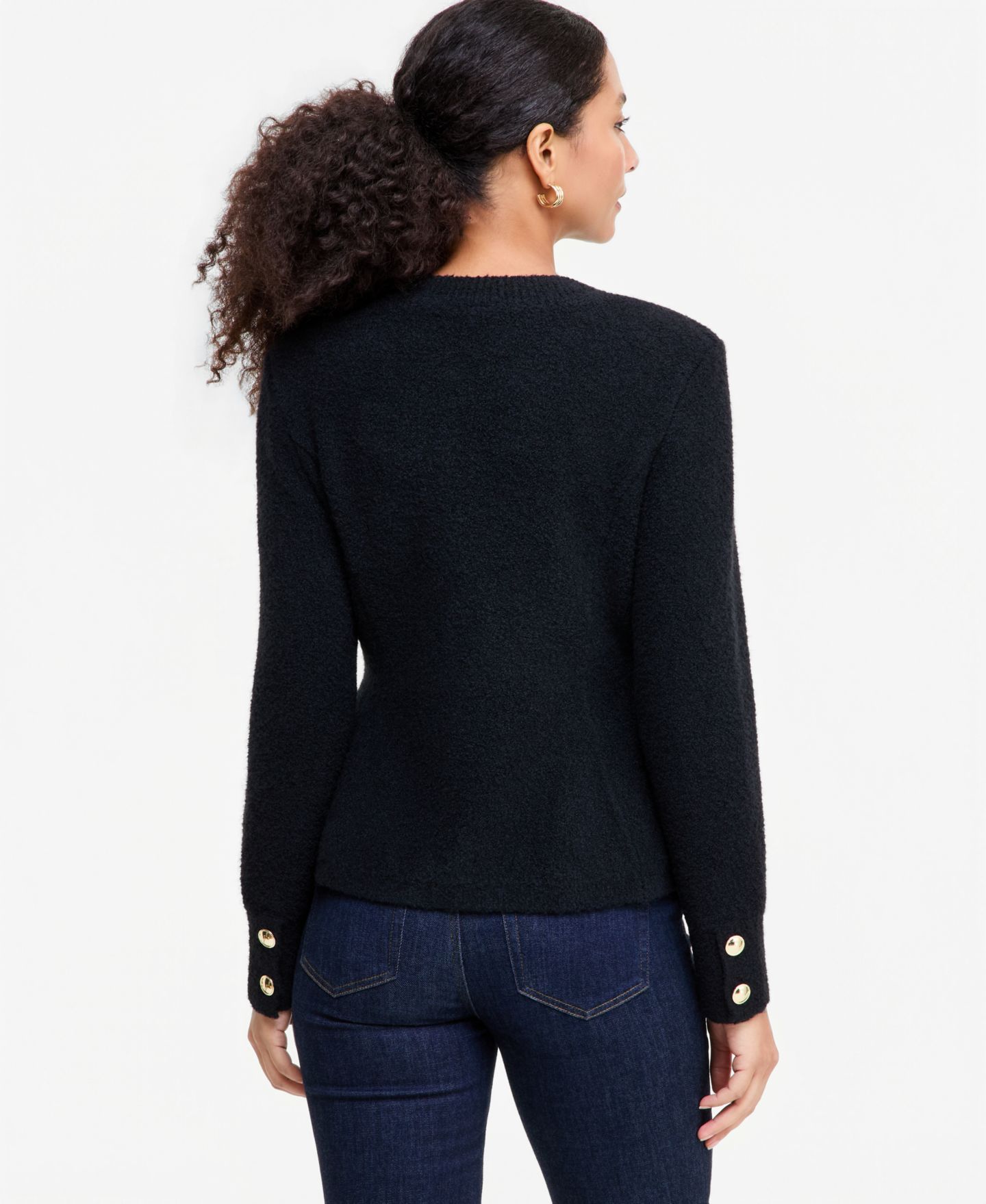 Женский кардиган I.N.C. International Concepts Boucle Peplum Crewneck, цвет: Глубокий чёрный — фото 2