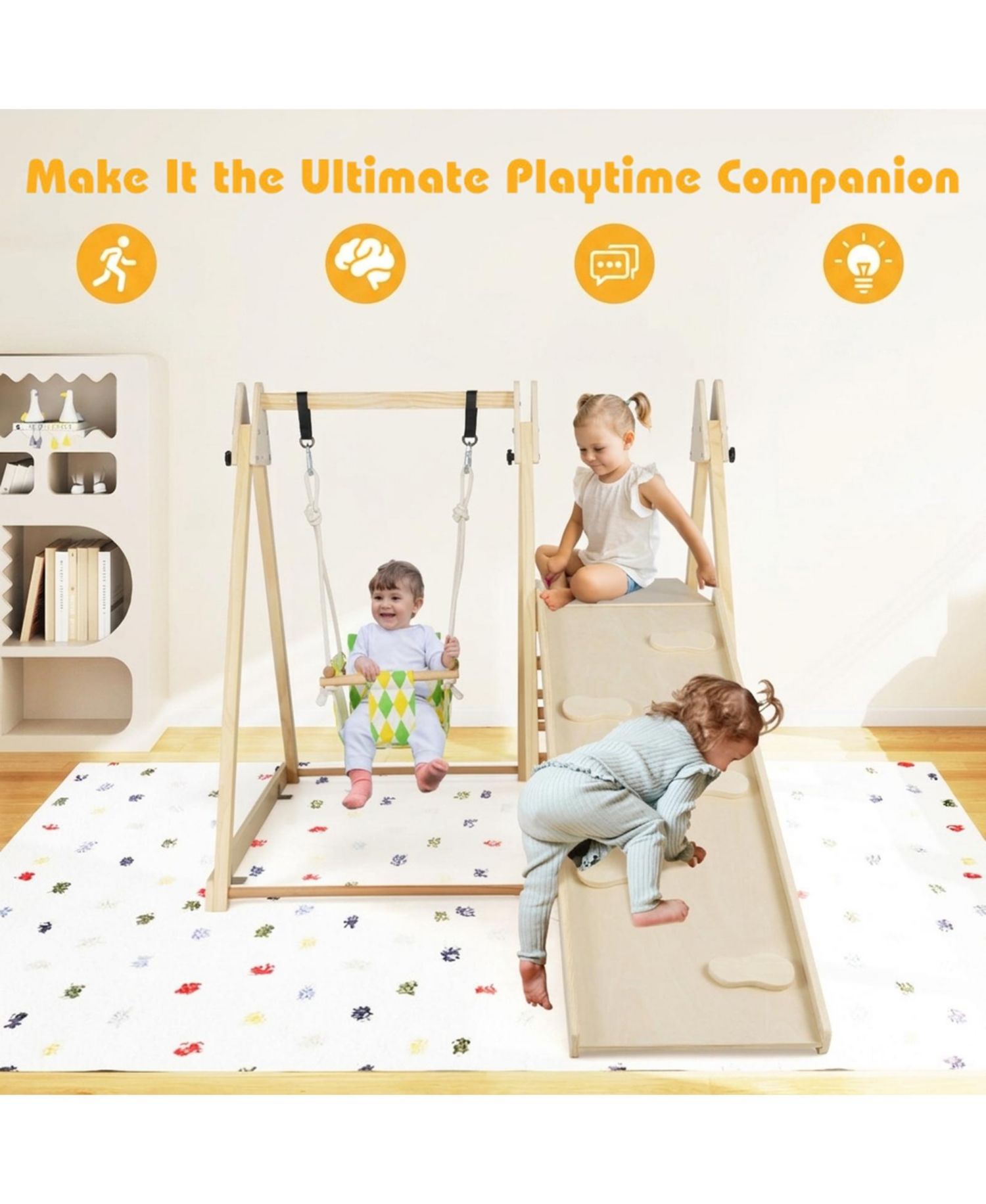 Ages 1+ 4-in-1 Wooden Indoor Jungle Gym