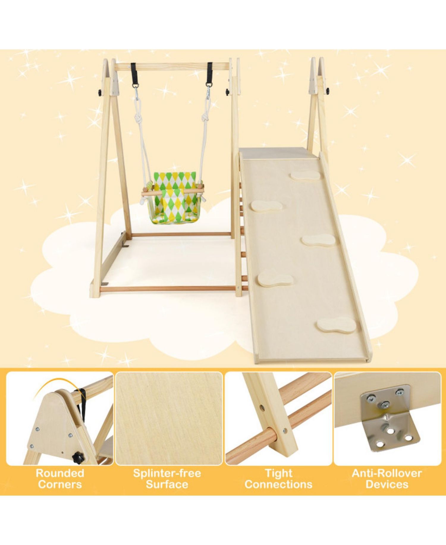 Ages 1+ 4-in-1 Wooden Indoor Jungle Gym