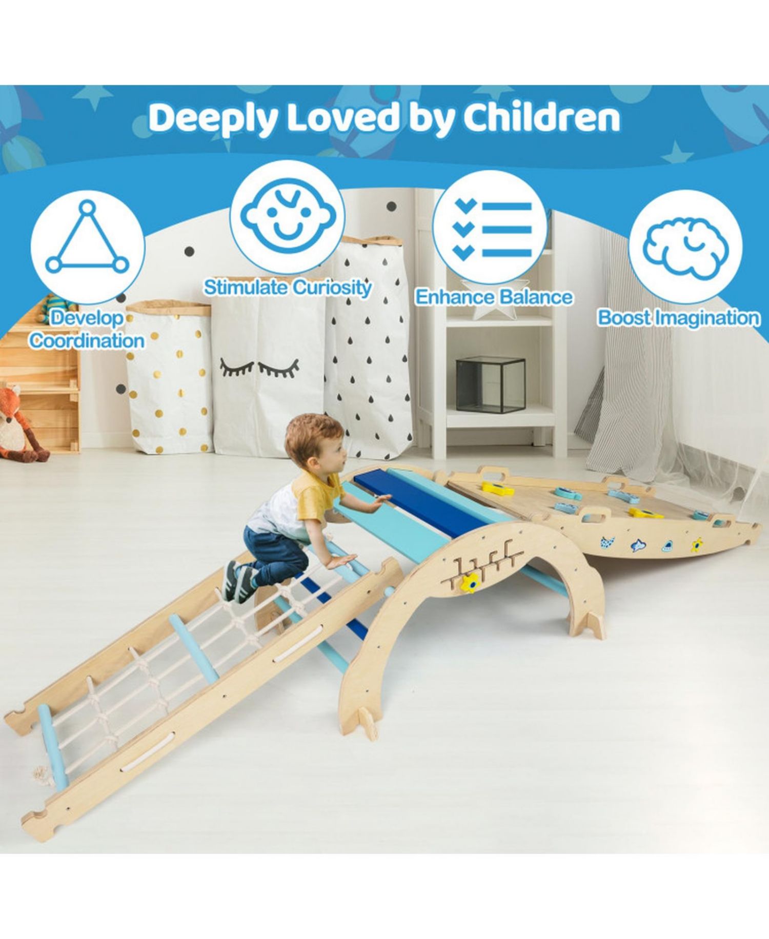 8-in-1 Foldable Pikler Triangle Montessori Anti-Tip Climbing Set