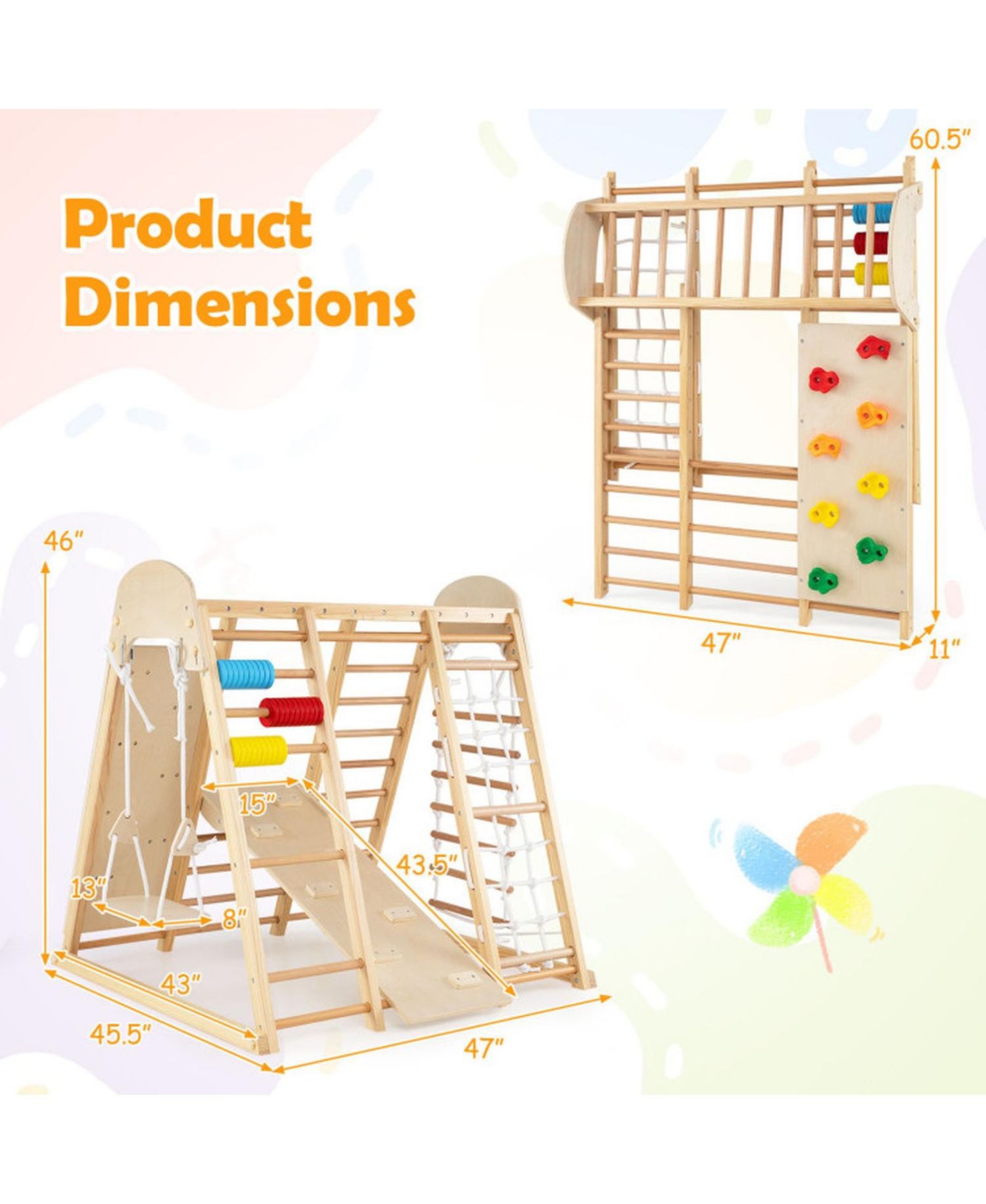 Ages 3+ 8-in-1 Foldable Wooden Indoor Jungle Gym