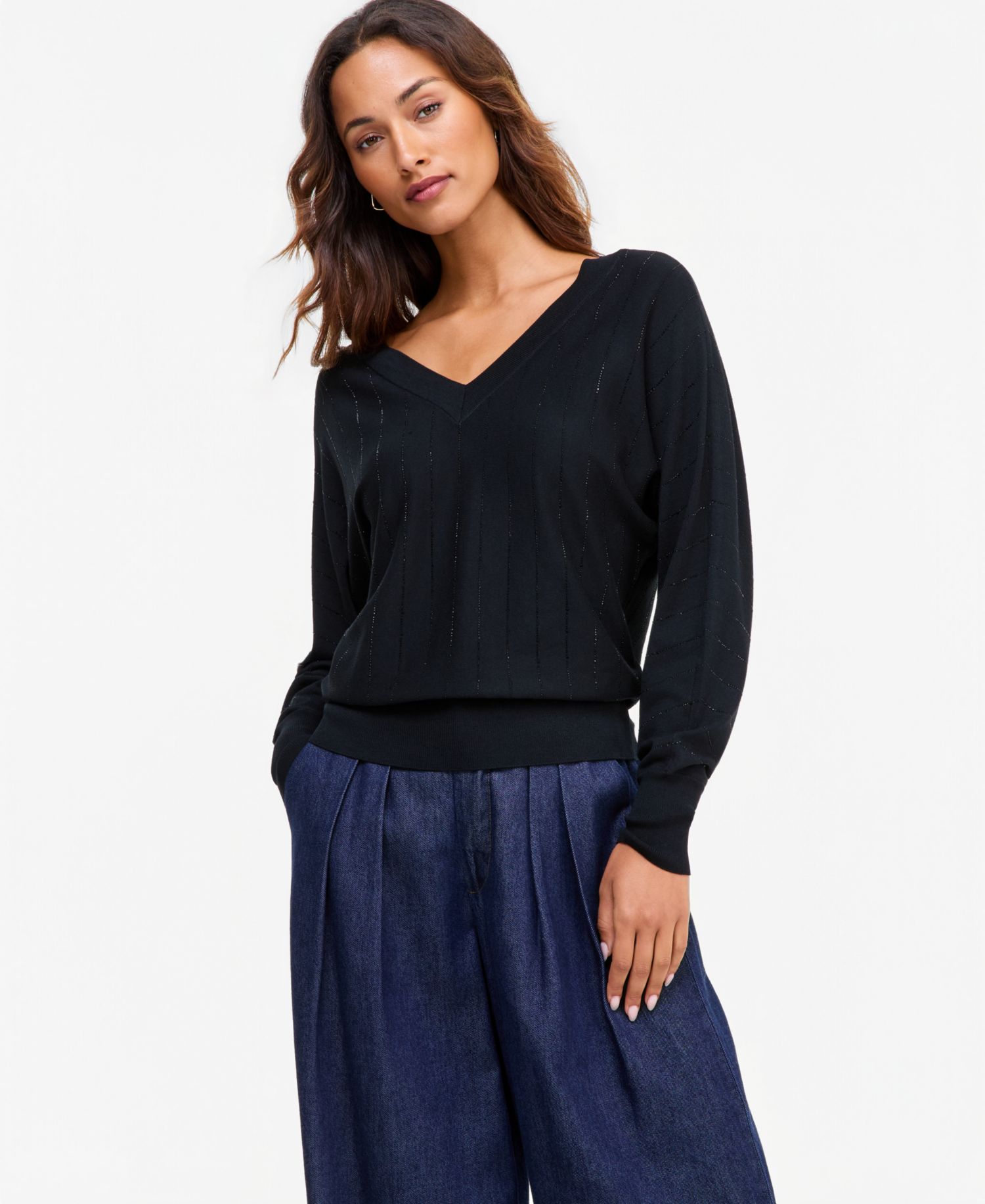 Women's Embellished Double V-Neck Pullover