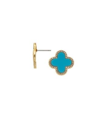 18K Gold Plated Turquoise + Cubic Zirconia Flower Stud Earrings