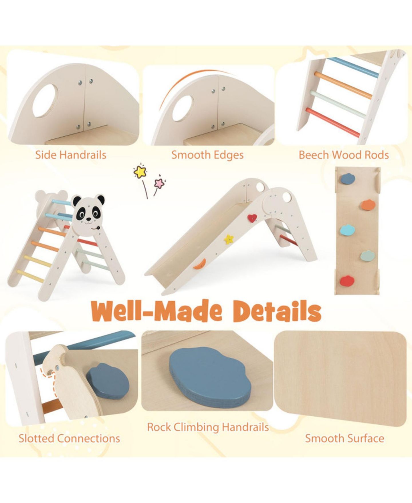 Детские игрушки HONGGE Foldable Wooden Montessori-Style 3-Piece Climbing Set, Ages 3+, цвет: Белый — фото 6