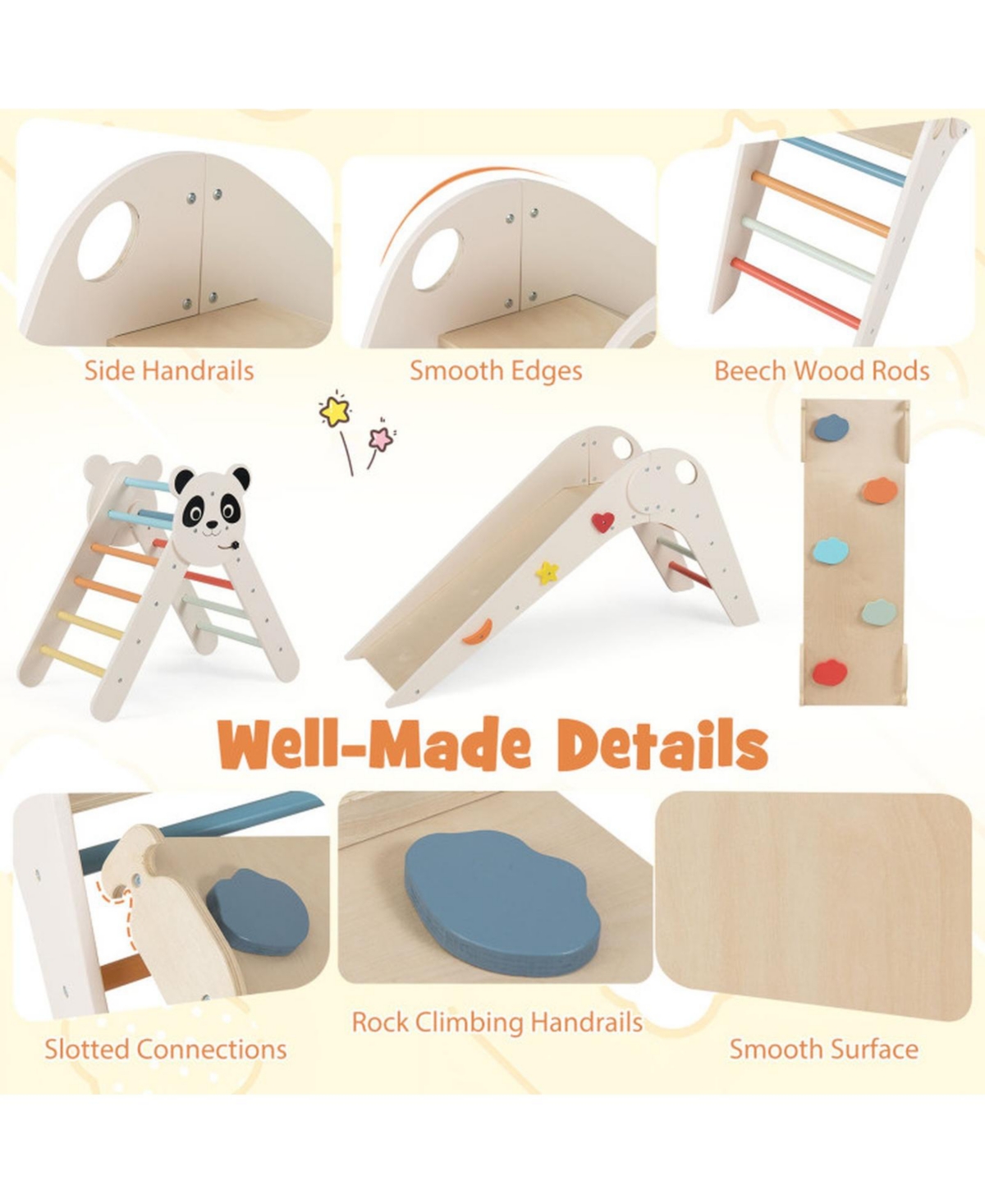 Hongge Foldable Wooden Montessori-Style 3-Piece Climbing Set, Ages 3+