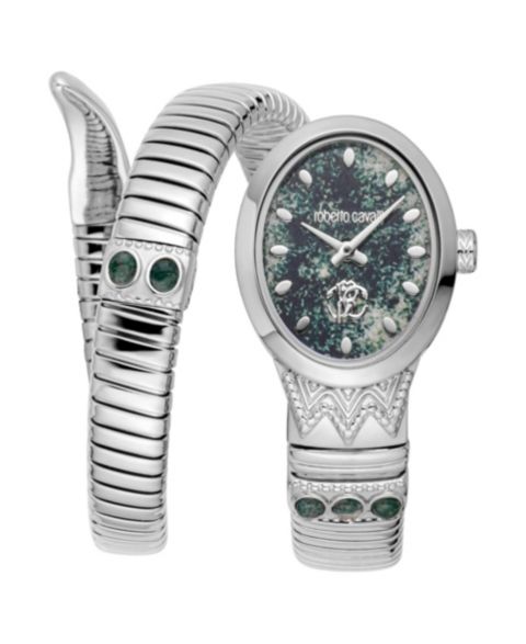 Женские часы Roberto Cavalli Serpente Ornato Quartz Stainless Steel Bracelet Watch, цвет: Серебряный