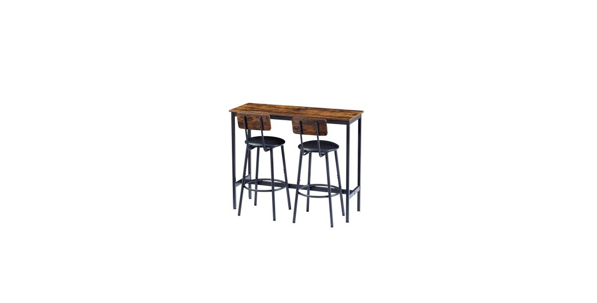 Flynama 2-Piece Bar Table Set with Pu Soft Seat Stools, Space-Saving for Small Kitchen and Living Room