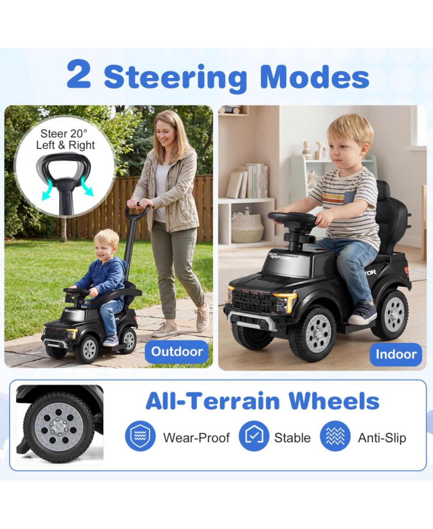 Детская игрушка SUGIFT 3-In-1 Push Ride-On Car, 33.5" x 14" x 37", Ages 18-36 Months, цвет: Чёрный — фото 5
