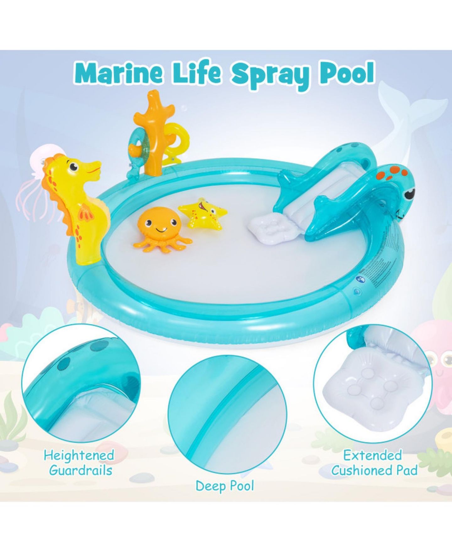 Детские игрушки SUGIFT Kids Inflatable Water Park 70" x 62" x 26.5", PVC with Slide, Sprinkler & Ring-Toss Game Play Center, Ages 2-6, цвет: Open Miscellaneous — фото 6