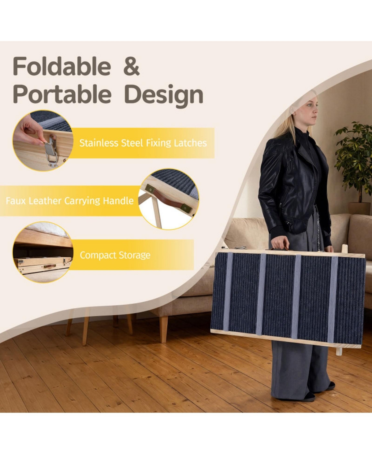 Sugift 6-Level Height Adjustable Foldable Pet Ramp for High Bed Couch 24.5-30 in