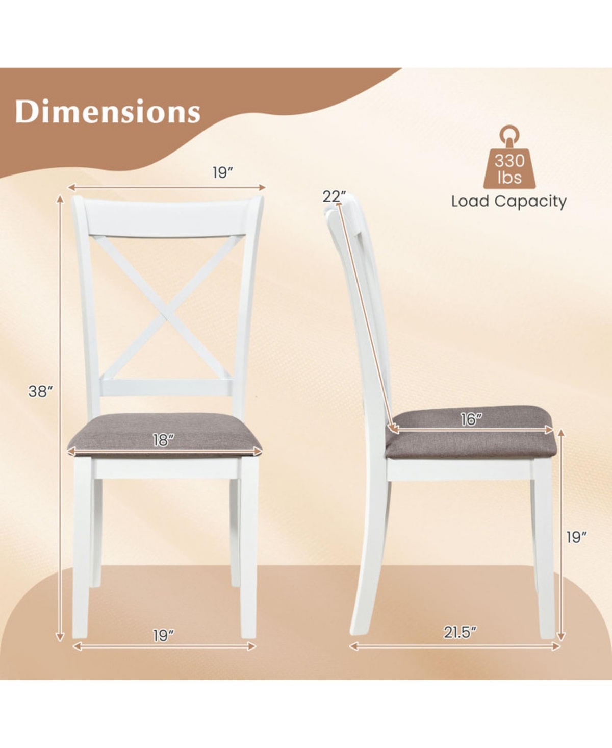 Sugift Set of 4 Rubber Wood Dining Chairs with Comfortable Backrest and Padded Seat