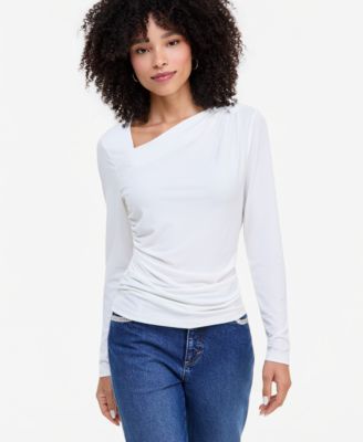 Women's Asymmetrical-Neck Long-Sleeve Top