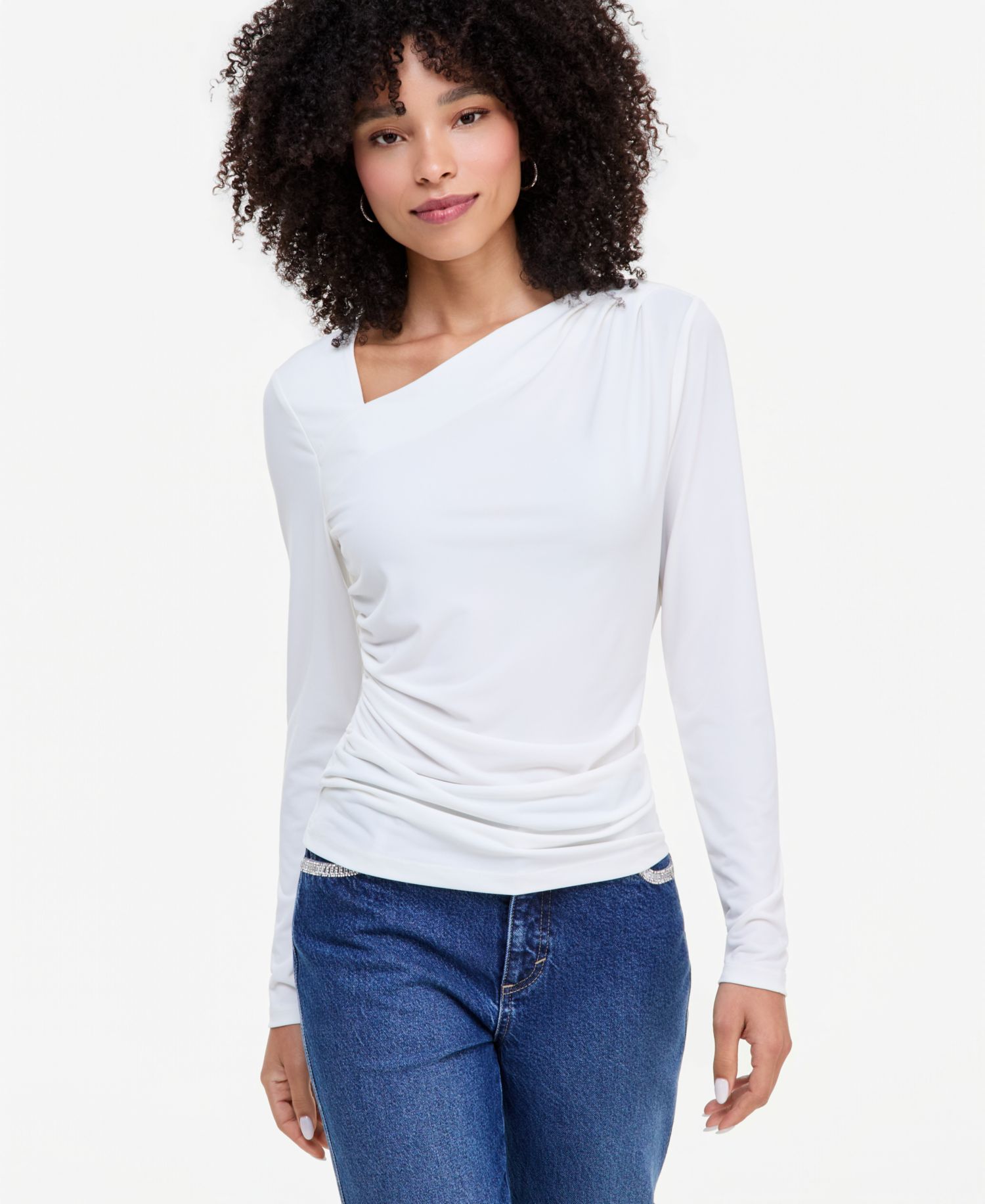 Women's Asymmetrical-Neck Long-Sleeve Top