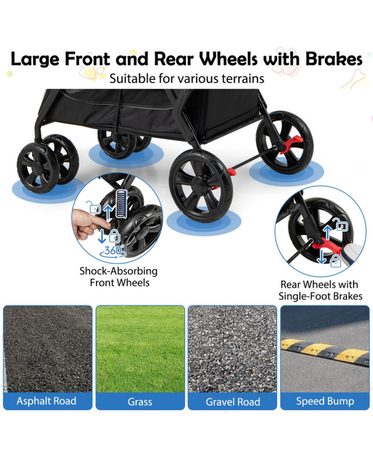 Sugift Pet Stroller for Medium Small Senior Dogs with Dual Entry and 8.5in Low Entry Ramp
