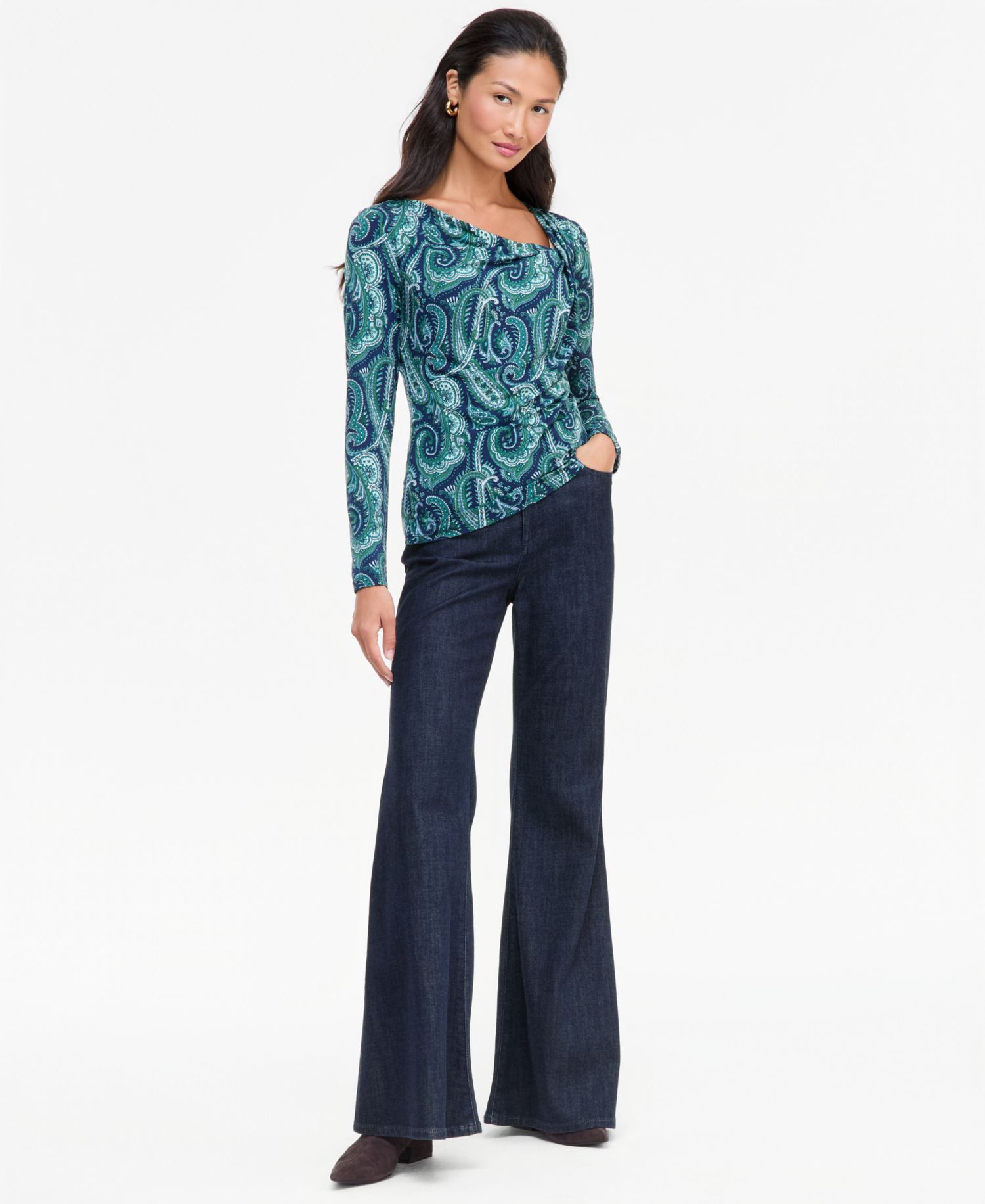 Women's Printed Cowl-Neck Long-Sleeve Top