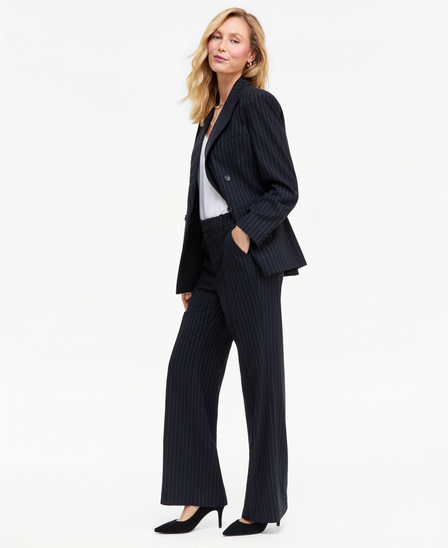 Женские брюки I.N.C. International Concepts Crystal Embellished Pinstripe Wide-Leg, цвет: Индиго ночной — фото 5