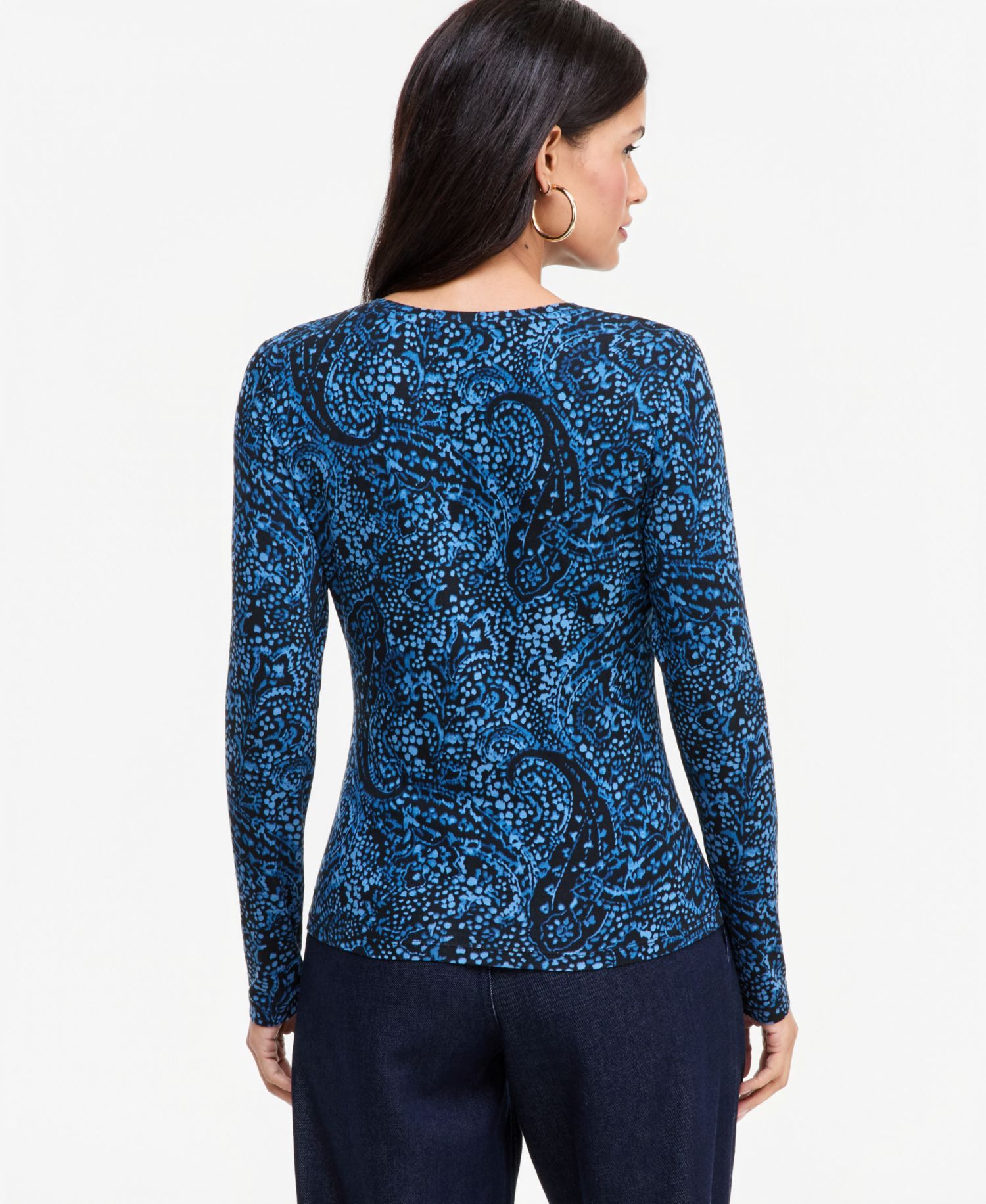 Women's Long-Sleeve Paisley Knit Top