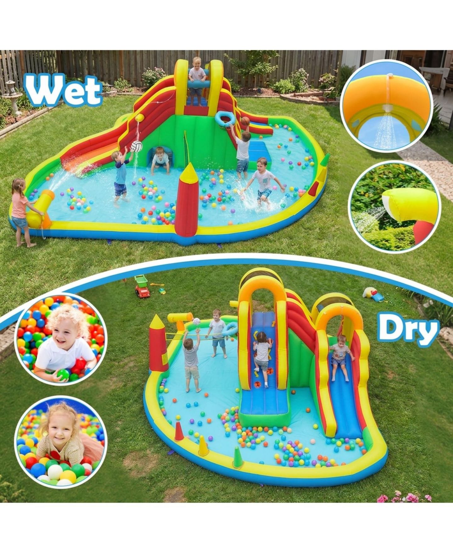 Детские игрушки HONGGE Giant 8-in-1 258.5"L x 184"W x 90.5"H Dual Long Slides Splash Pool Bounce House, Ages 3-12, цвет: Зелёный / Жёлтый — фото 7
