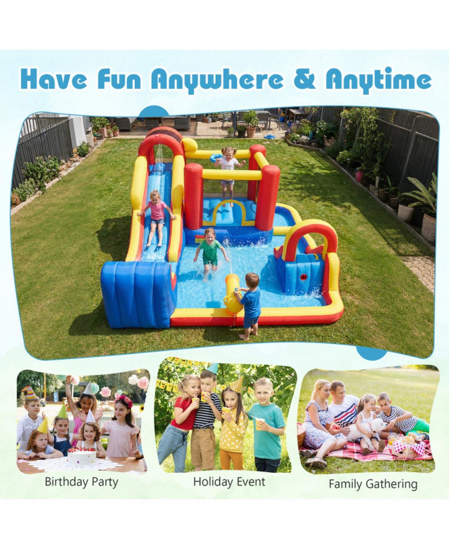 Детские игрушки HONGGE 7-in-1 Outdoor Bounce House with Dual Slides & 680W Blower, Accommodates 2 Kids, Ages 3-12, цвет: Красный / Жёлтый — фото 6