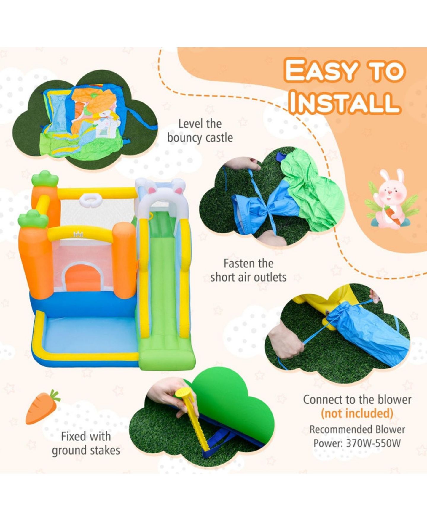 Детские игрушки HONGGE Inflatable Kids' Bounce House with Climbing Wall and Ball Pit, 420D Oxford Cloth, with Carrying Bag, Ages 3-12, цвет: Оранжевый / Синий — фото 6