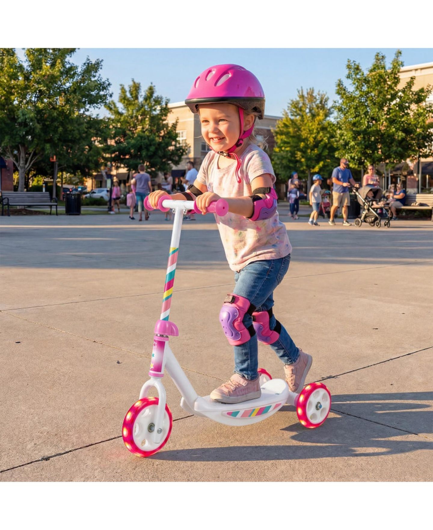Детская игрушка HONGGE Toddler 3-Wheel Kick Scooter with LED Light-Up Wheels, 44 lbs Capacity, Ages 2+, цвет: Розовый / Белый — фото 2