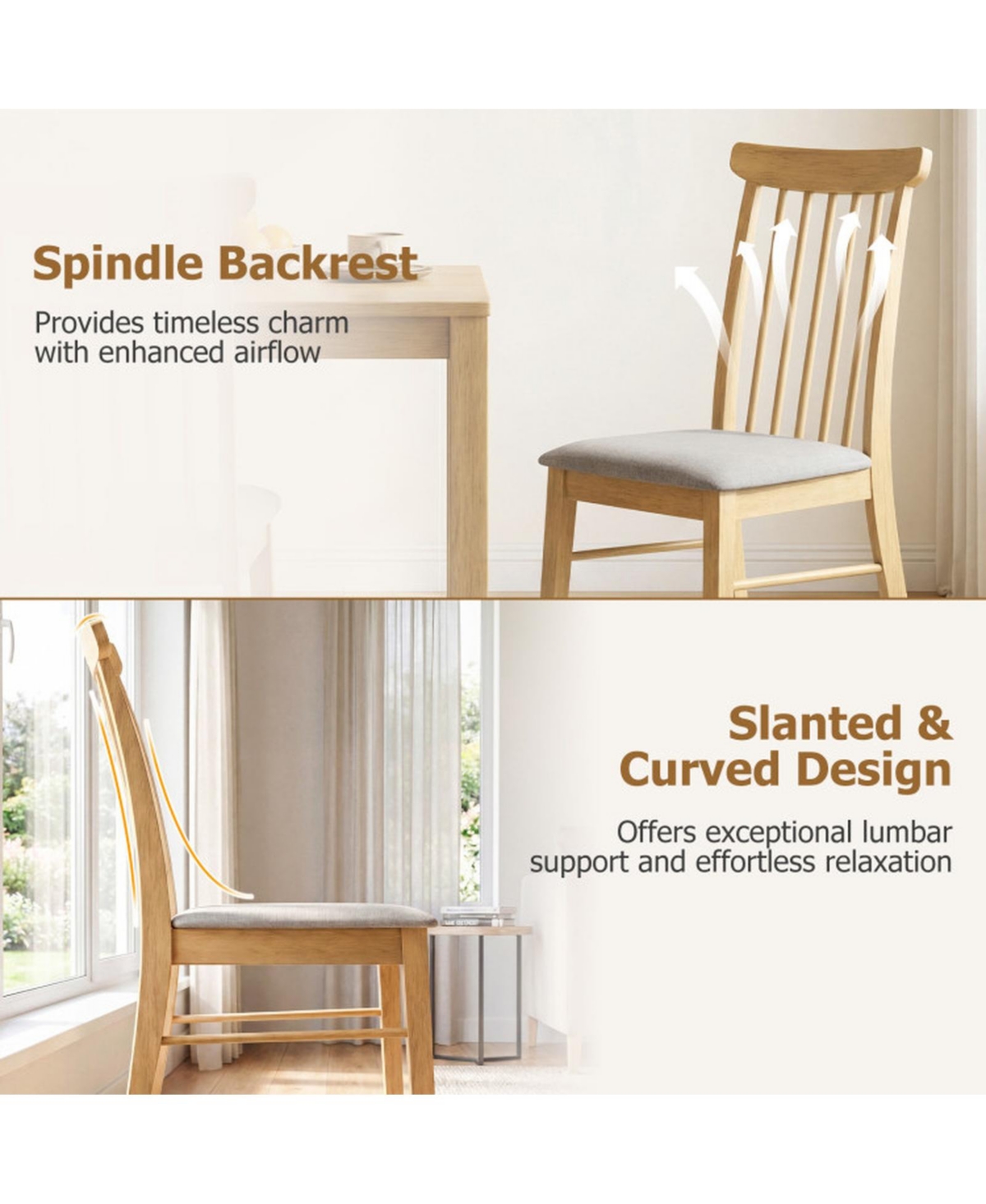 Sugift Set of 4 Fabric Upholstered Armless Dining Chairs with Rubber Wood Frame
