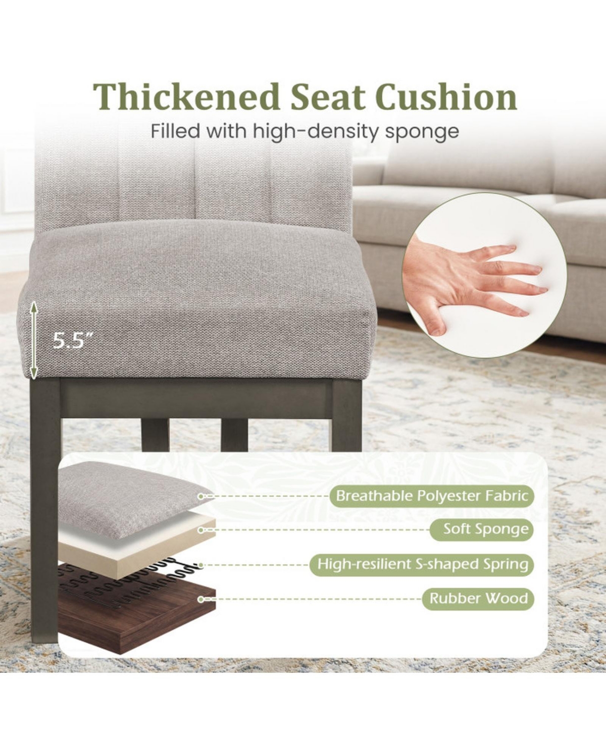 Sugift Modern Farmhouse Fabric Dining Chairs Set of 4 with 5.5in Thickened Padded Seat