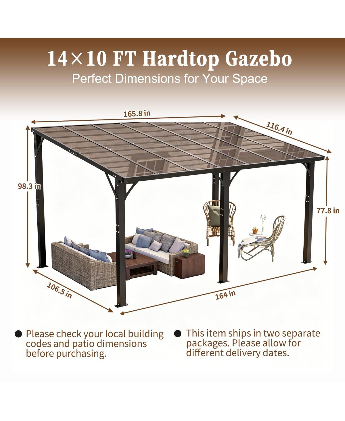 Asagikoiai 9x13 Ft Hardtop Gazebo, Aluminum Patio Pergola with Polycarbonate Roof