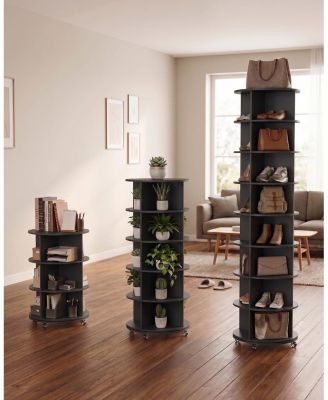8 Tier Rotating Shoe Rack with 2 Drawers and Casters Spinning Storage Tower Organizer