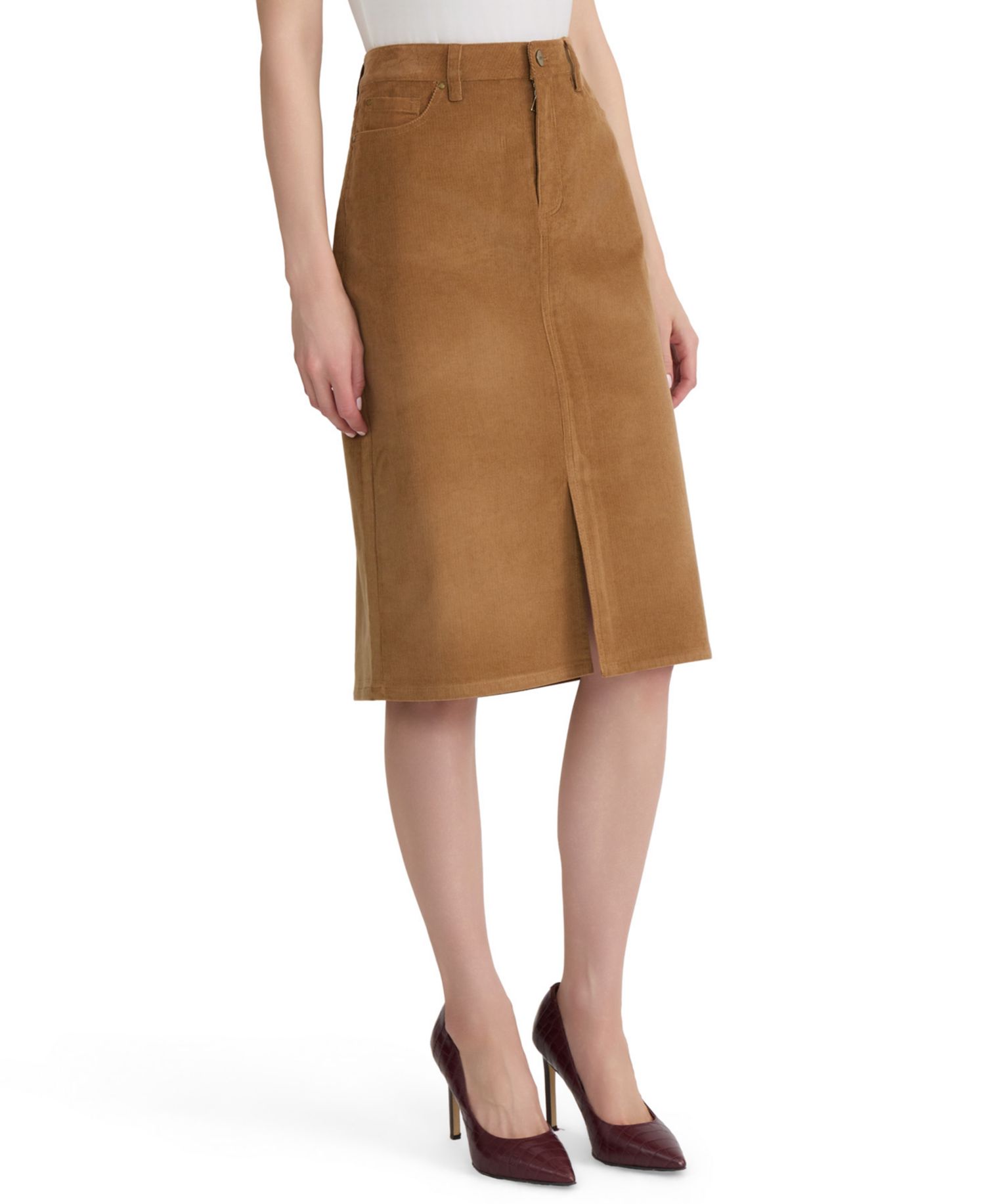 Women's Lexington High-Waisted Pencil Center-Front Slit Corduroy Midi Skirt