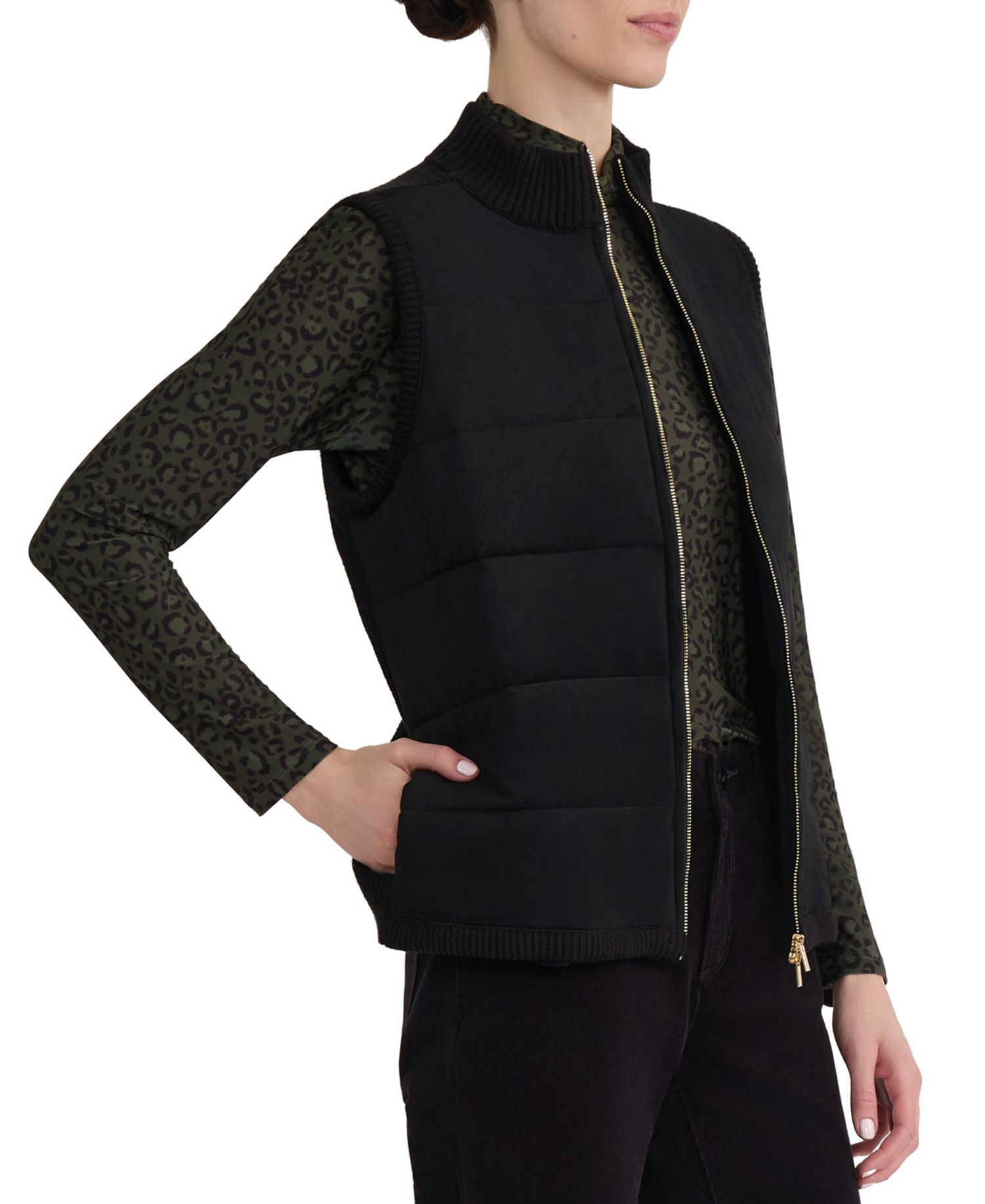 Petite Quilted Puffer Suede Vest