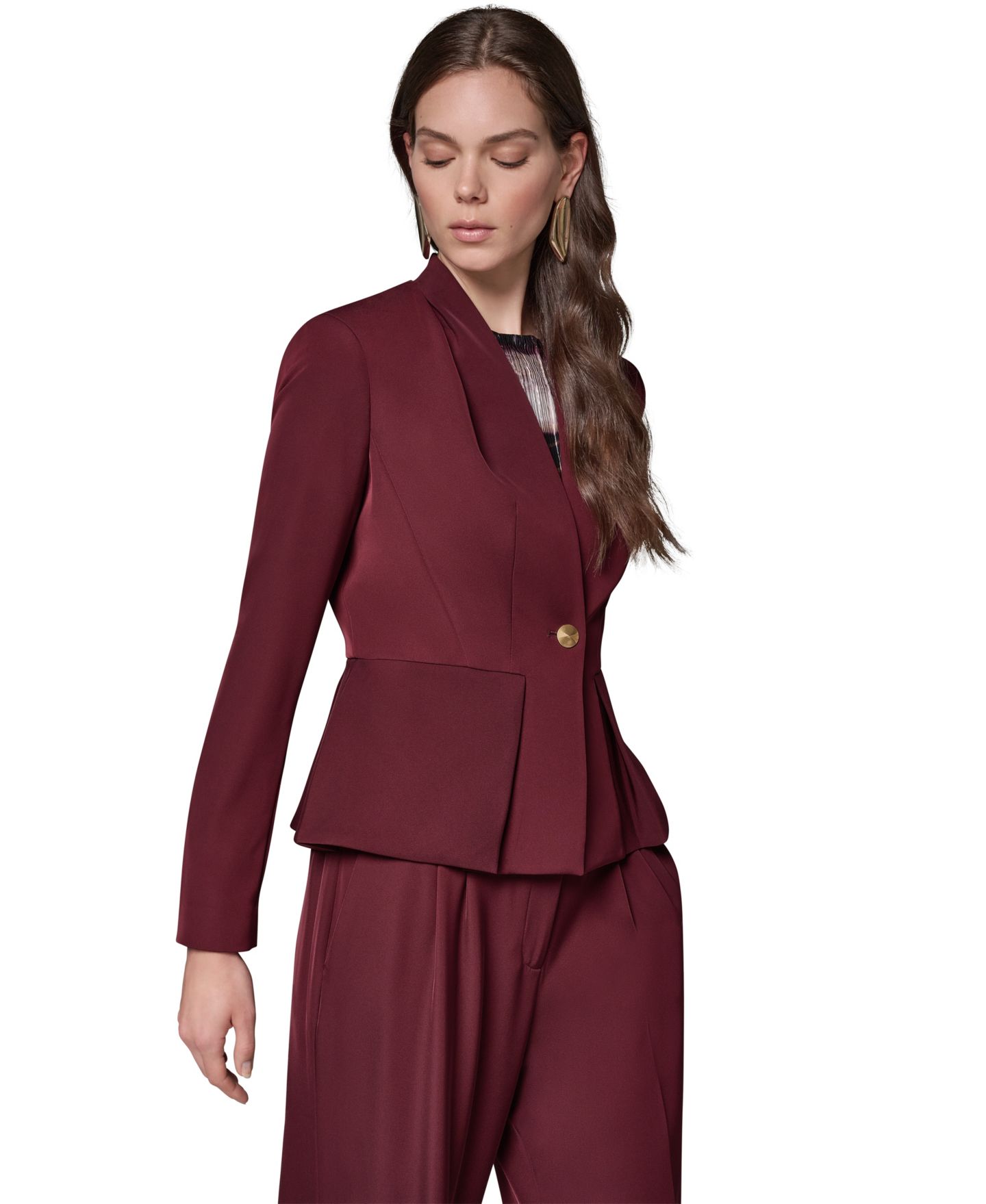 Женский пиджак Donna Karan New York Petite Collarless Peplum Blazer, цвет: Чёрный вишнёвый — фото 3