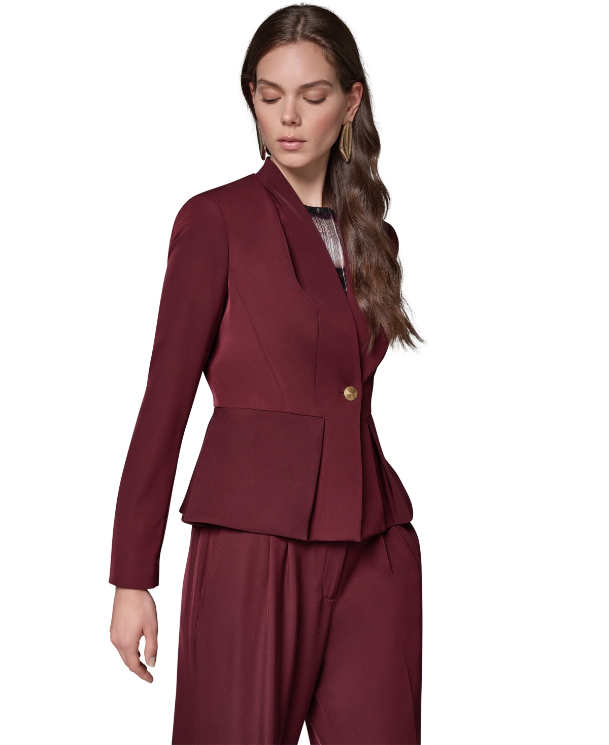Donna Karan New York Women's Petite Collarless Peplum Blazer