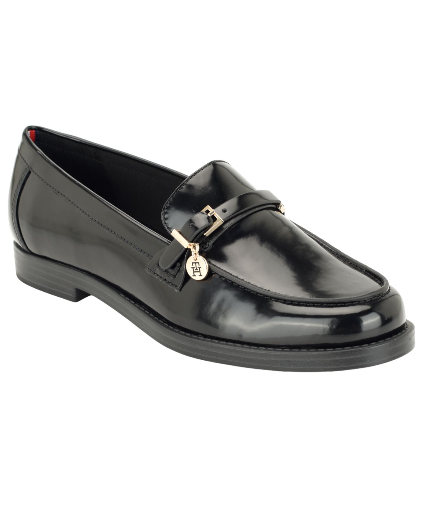 Женские туфли Tommy Hilfiger Maxline Charm Buckle Strap Slip-On Dress Loafers, цвет: Чёрный лаковый — фото 1