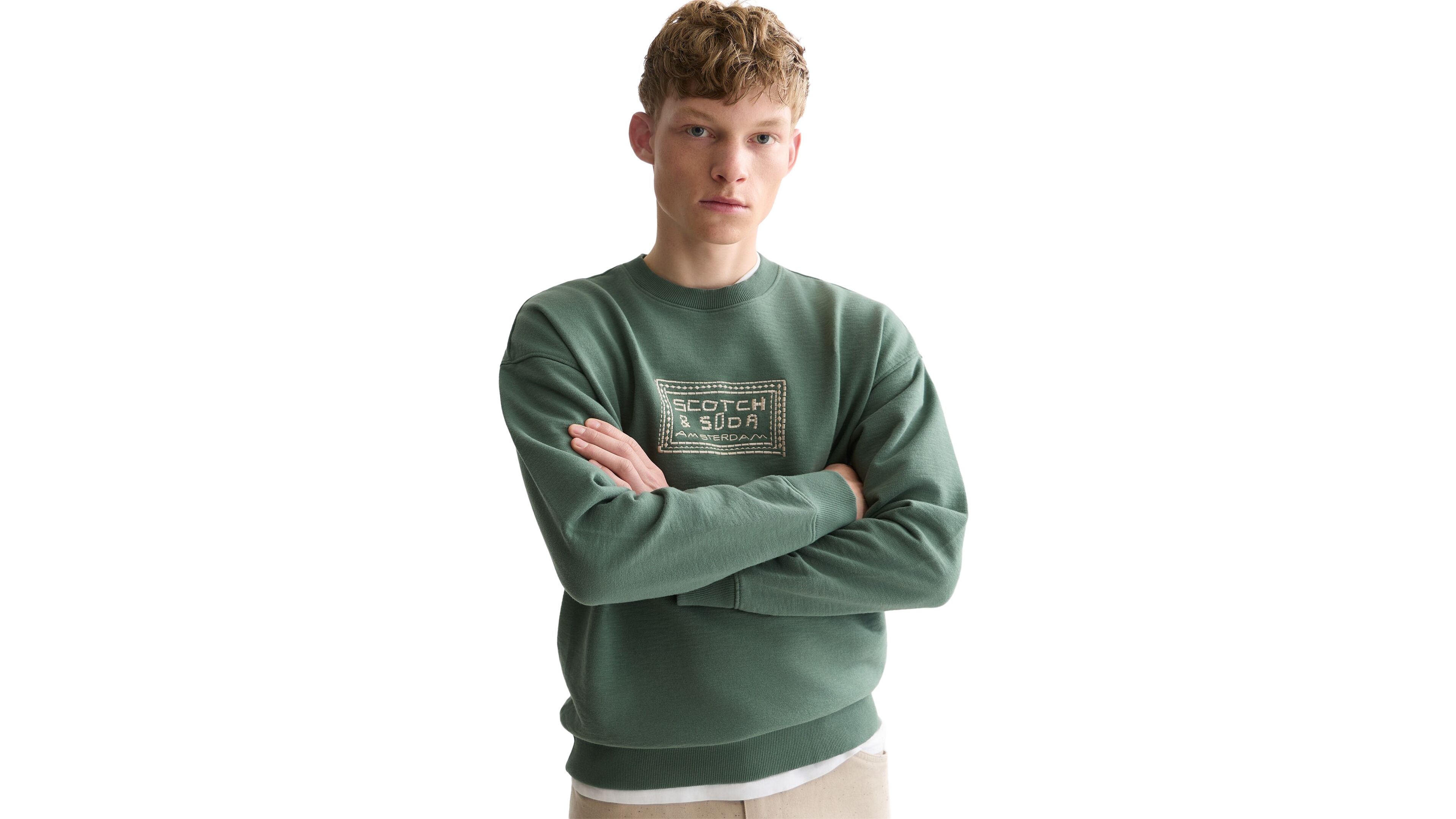 Scotch&Soda Men's Front Embroidered Artwork Relaxed-Fit Sweatshirt