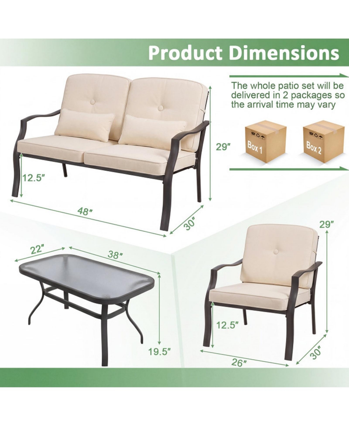 Sugift 2-Piece Metal Outdoor Chairs with Seat and Back Cushions
