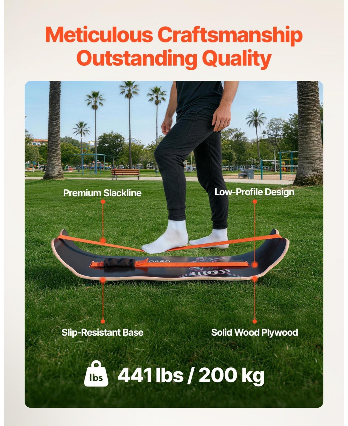 Sugift Wooden Curved Balance Board Trainer for Adults Core Workouts Standing Desk Exercise 441 lbs