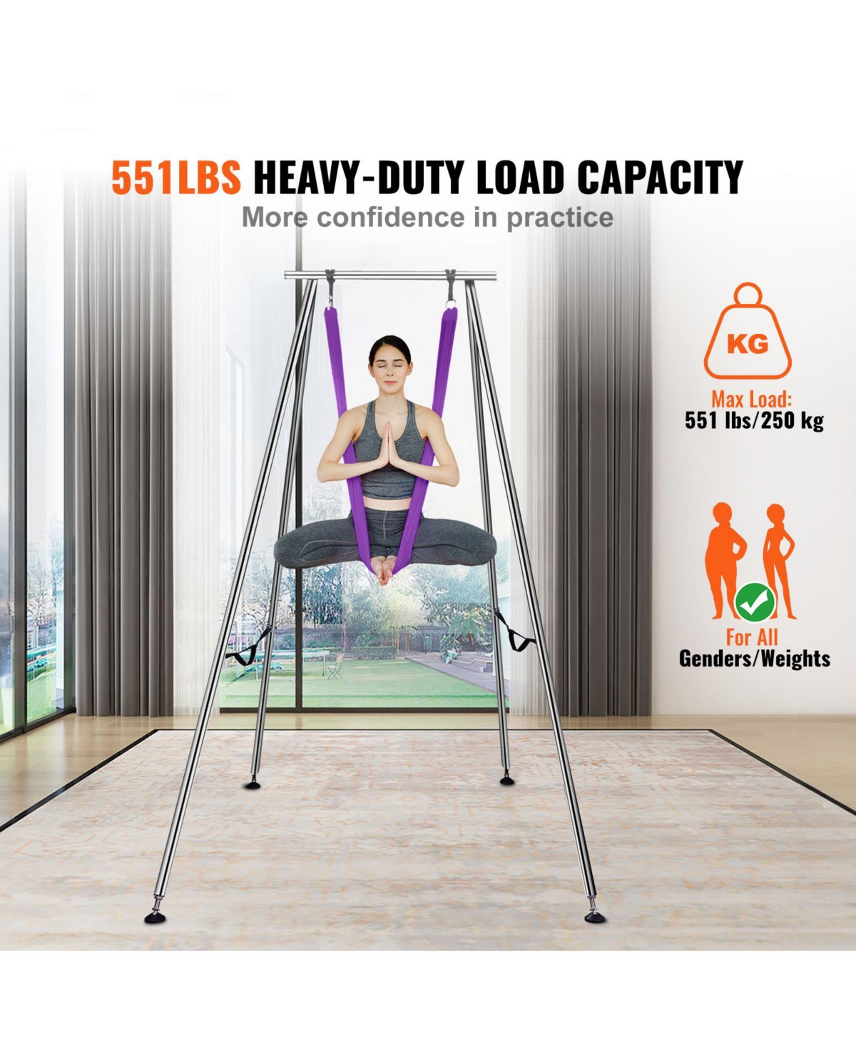 Sugift 9.67 ft Aerial Yoga Frame and Hammock with 13.1 Yards Hammock 551.15 lbs Load Capacity