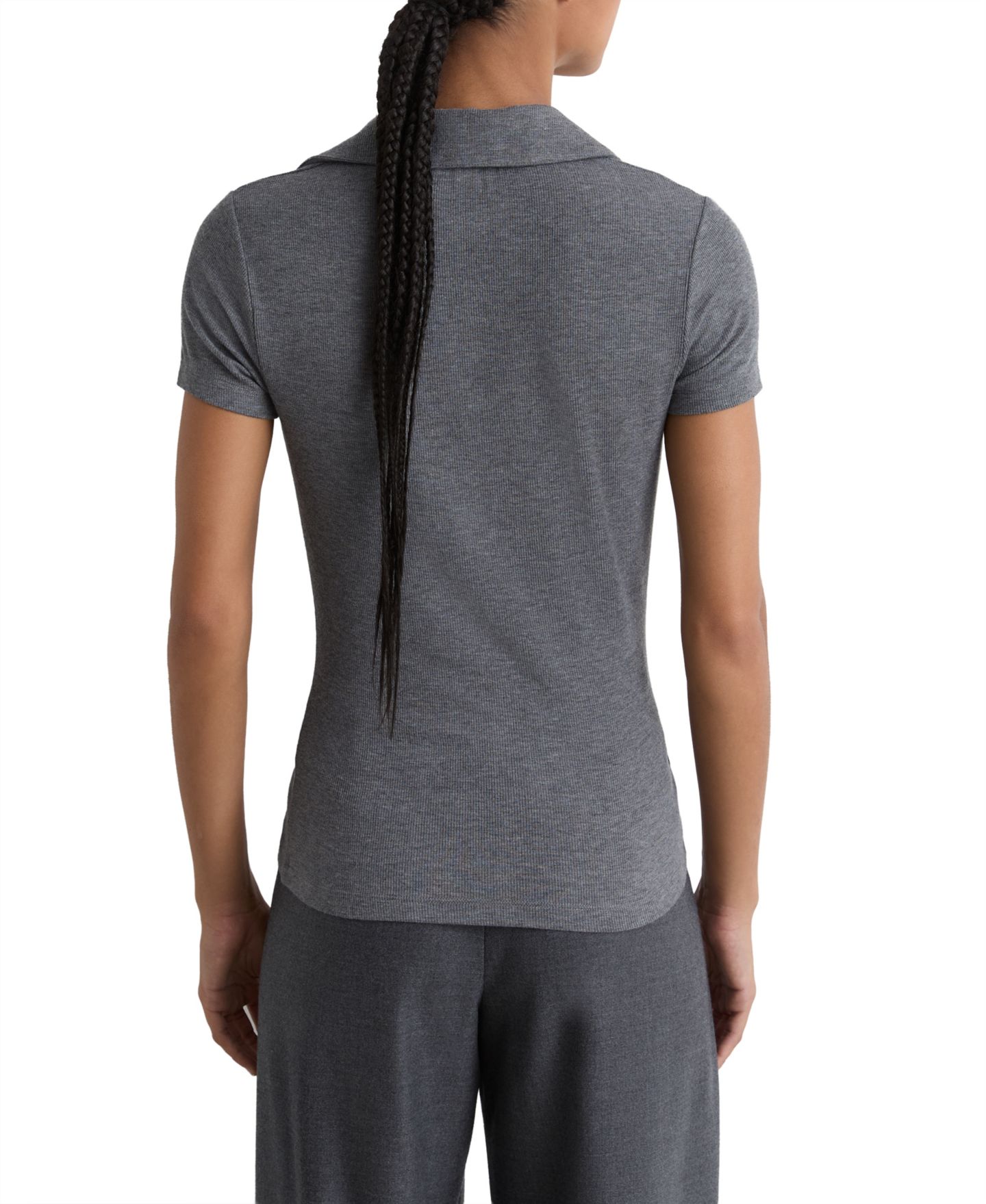 Женское поло REISS Daria Scoop Neck Close-Fit Polo, цвет: Серый меланжевый — фото 2