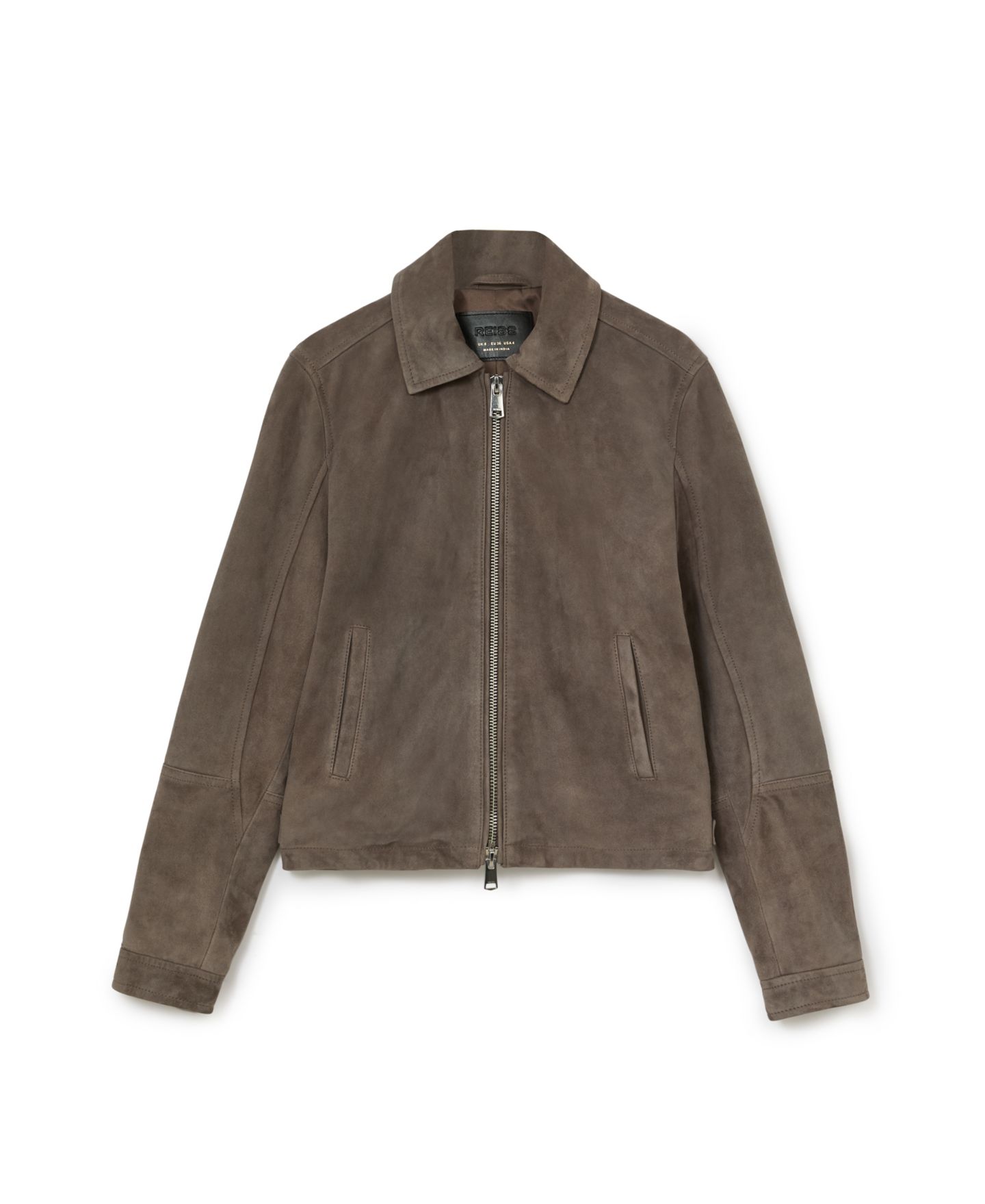 Женская куртка REISS Suede Zip-Through Moto, цвет: Серый — фото 5