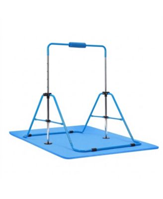 Kids Folding Gymnastic Kip Bar With Mat 140 lbs Capacity 5-Level Adjustable Height 36-52 in
