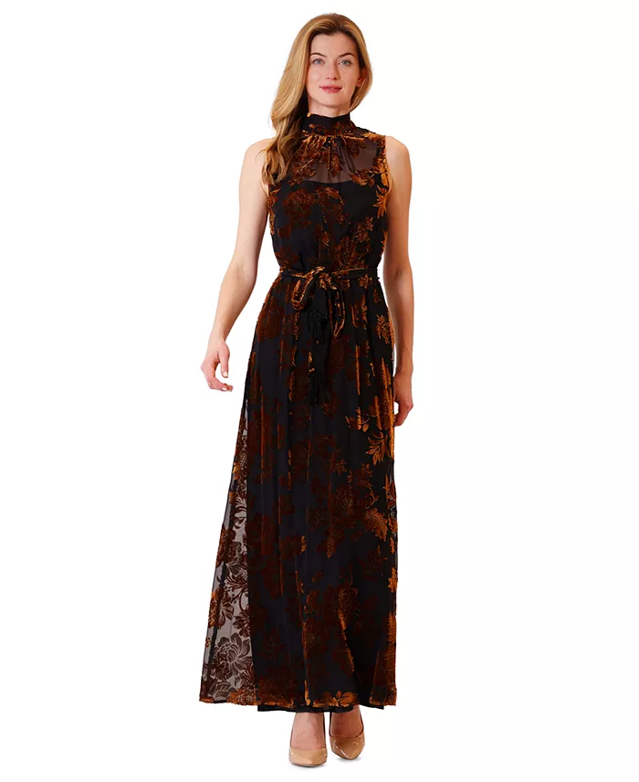 Women's Velvet-Print Floral A-Line Dress