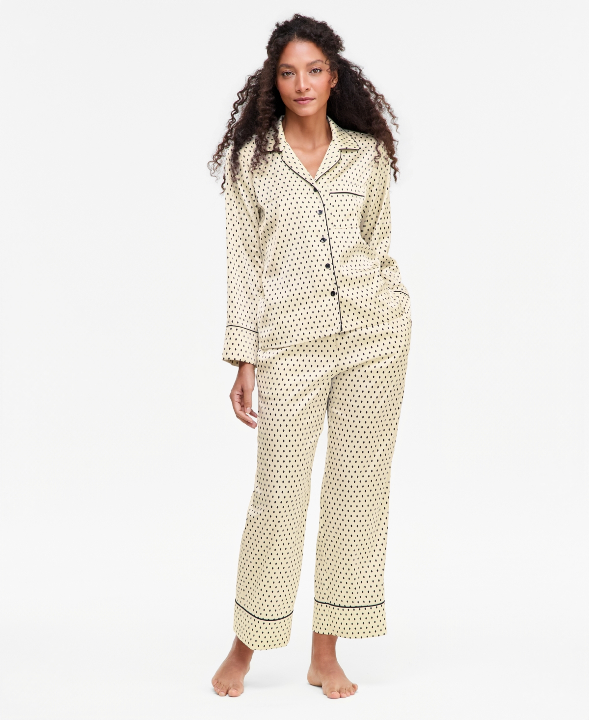 I.n.c. International Concepts Women's Printed Satin Long Pajama Set, Macy's Exclusive - Geo Vanilla