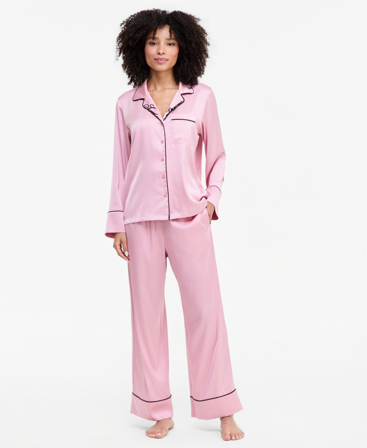 I.n.c. International Concepts Women's Printed Satin Long Pajama Set, Macy's Exclusive - Sweet Dreams