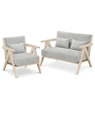 2-Piece Living Room Sofa Set with Rubber Wood Frame and Pocket Spring Cushions
