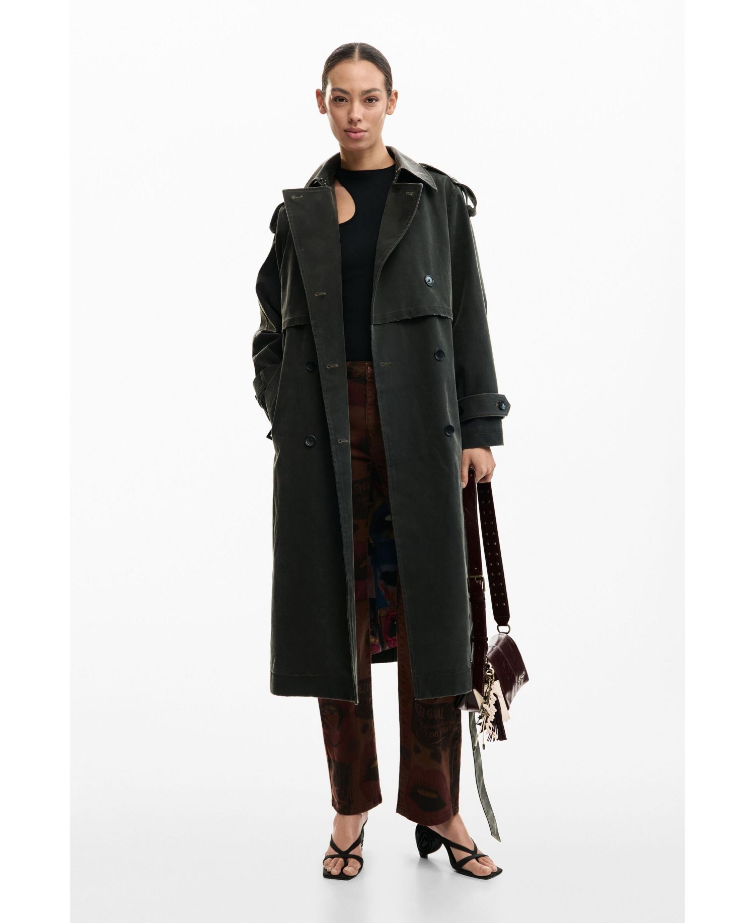 Women's Trench Coat Leather Effect